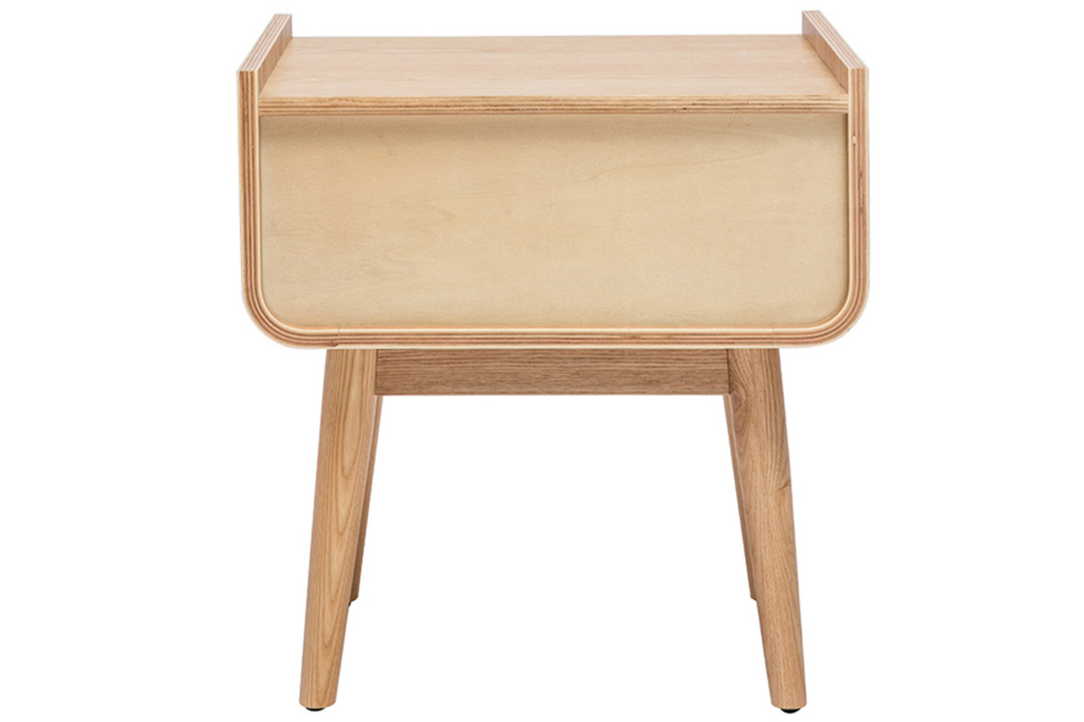 Table de chevet avec tiroir en bois clair frne et cannage rotin ATHNE