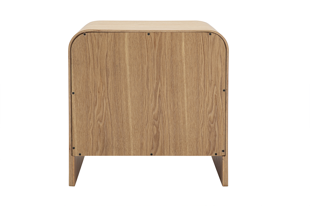 Table de chevet KYLIA en bois clair fr�ne, vue de dos, avec courbes �pur�es et tiroir.