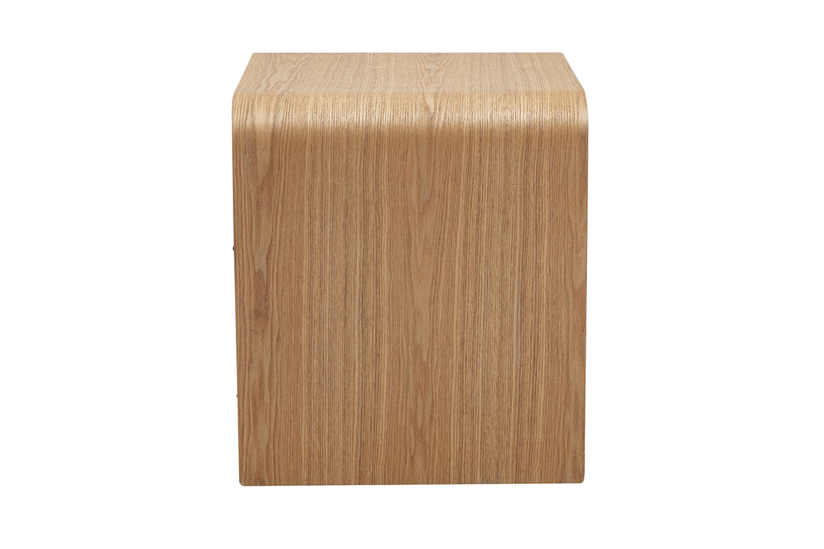 Table de chevet KYLIA en bois clair fr�ne, vue de profil, avec des courbes douces.