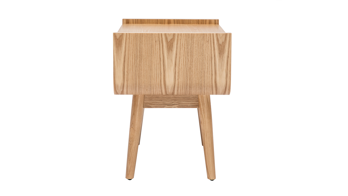 Table de chevet avec tiroir en bois clair massif et cannage rotin L50 cm ATHNE
