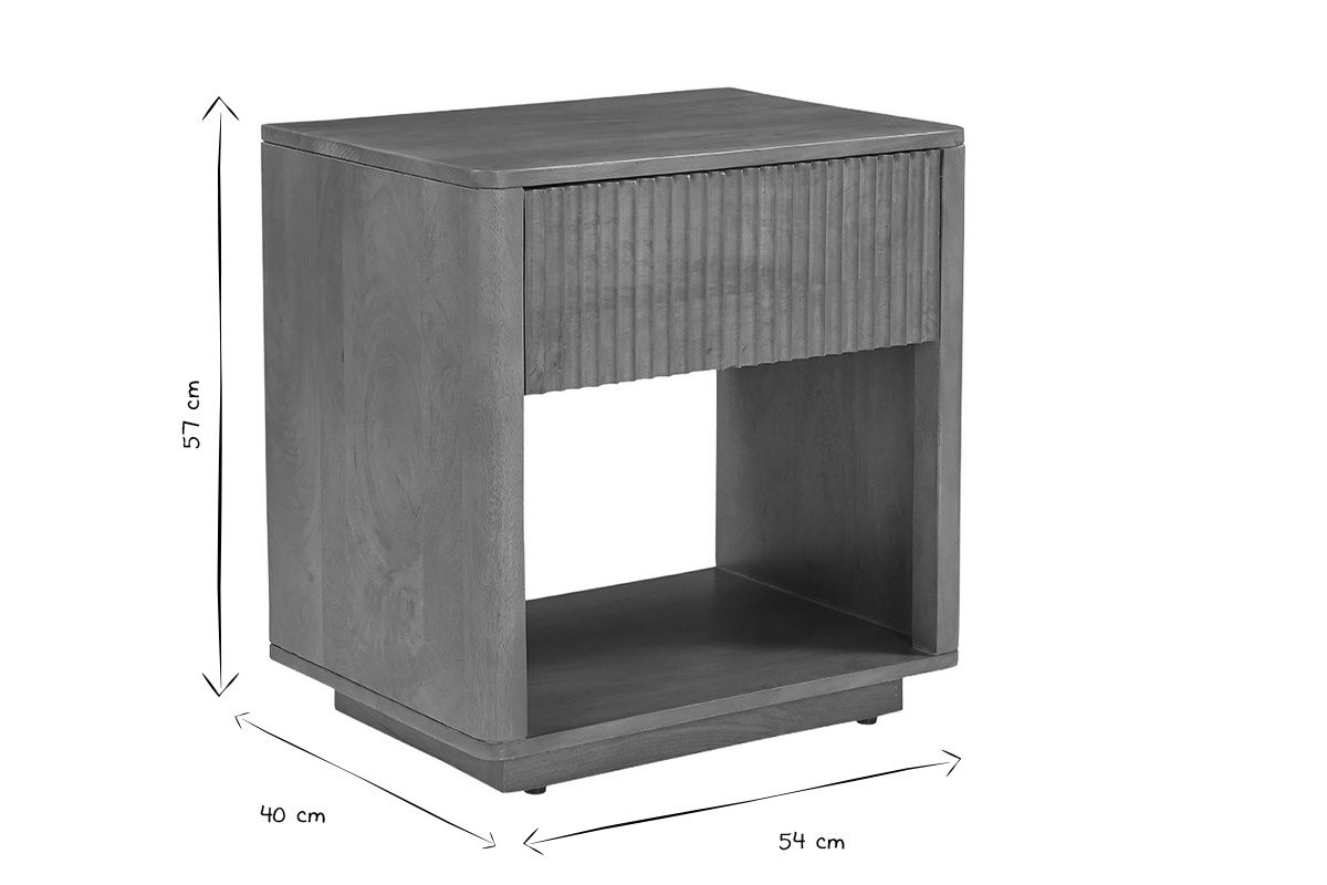 Table de chevet ALDA en noir et blanc avec dimensions indiqu�es : L54 x P40 x H57 cm.