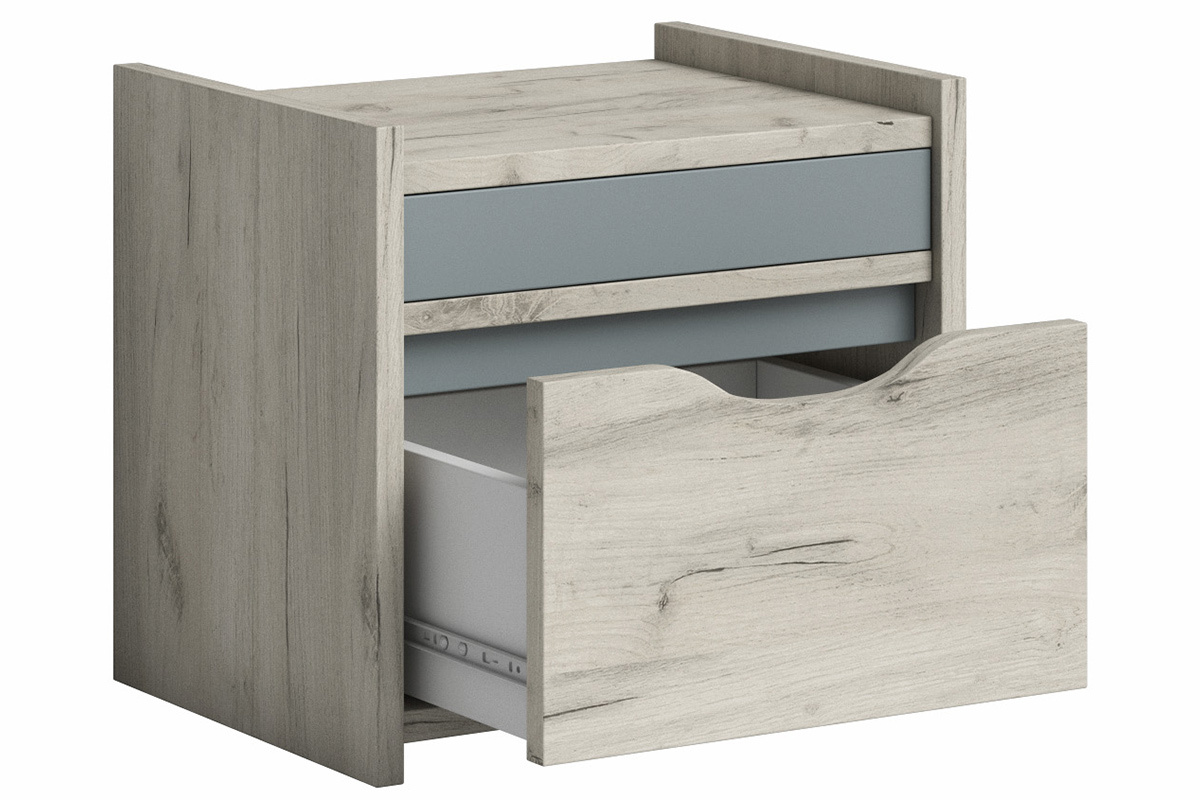 Table de chevet avec tiroir fr�ne blanc et gris TOM