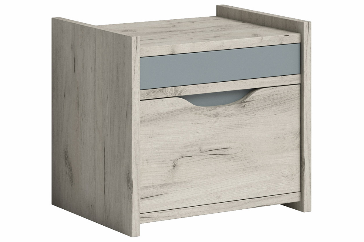 Table de chevet avec tiroir fr�ne blanc et gris TOM