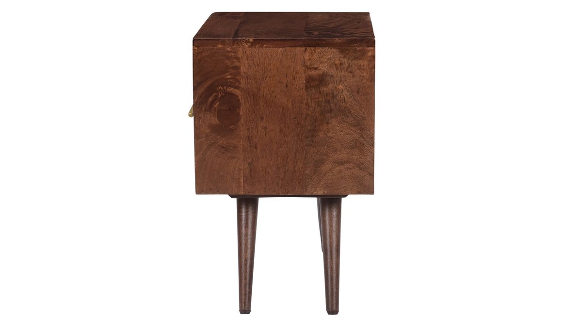 Table de chevet avec tiroir gravé bois foncé manguier massif L42 cm REKHA