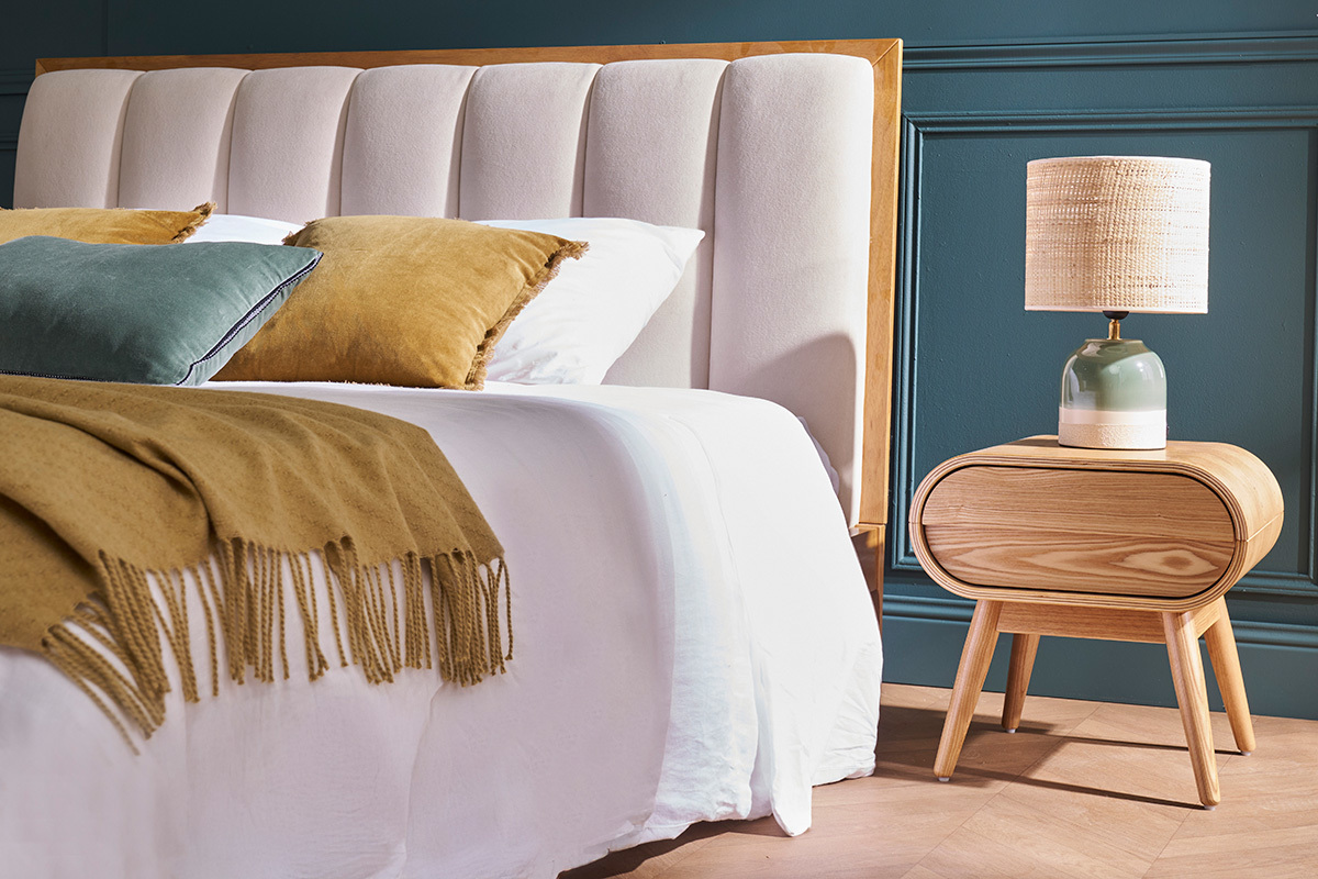 Table de chevet avec tiroir vintage bois clair (lot de 2) BJORG