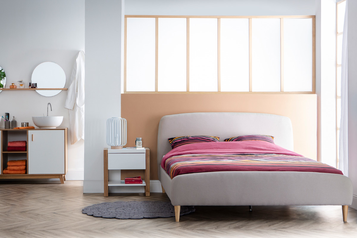 Table de chevet blanc et bois clair frne massif ARMEL