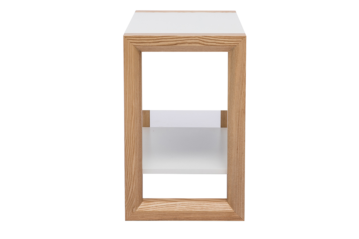 Table de chevet blanc et bois clair frne massif ARMEL