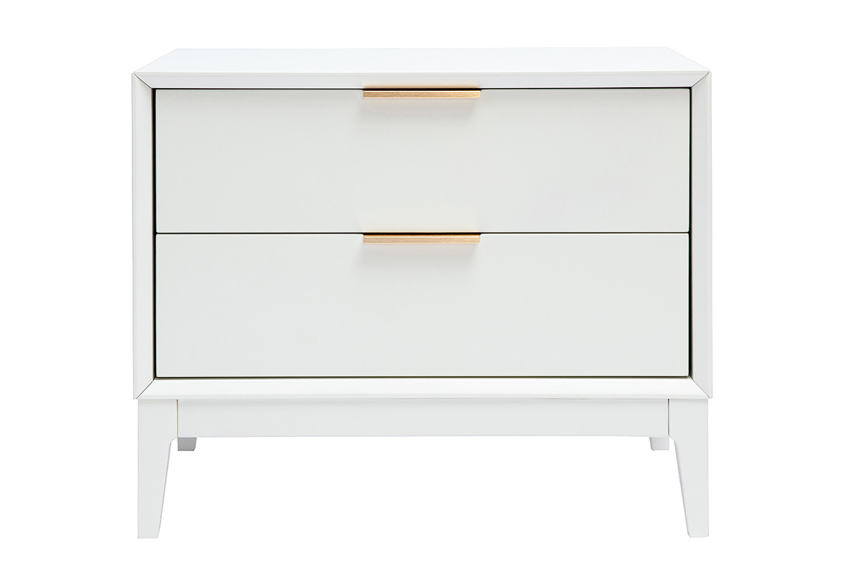 Table de chevet blanche mat et mtal dor avec rangements GIANA