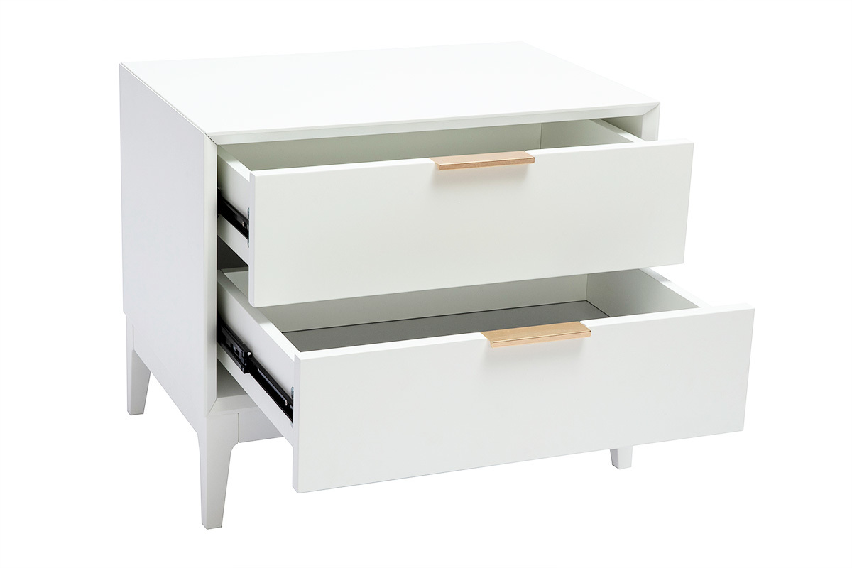 Table de chevet blanche mat et mtal dor avec rangements GIANA