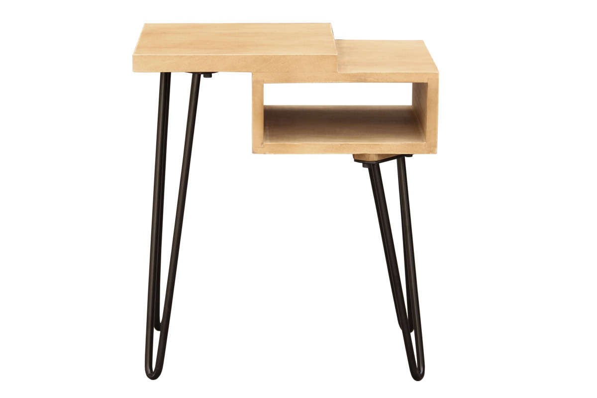 Table de chevet bois clair manguier massif et m�tal noir L45 cm VIBES