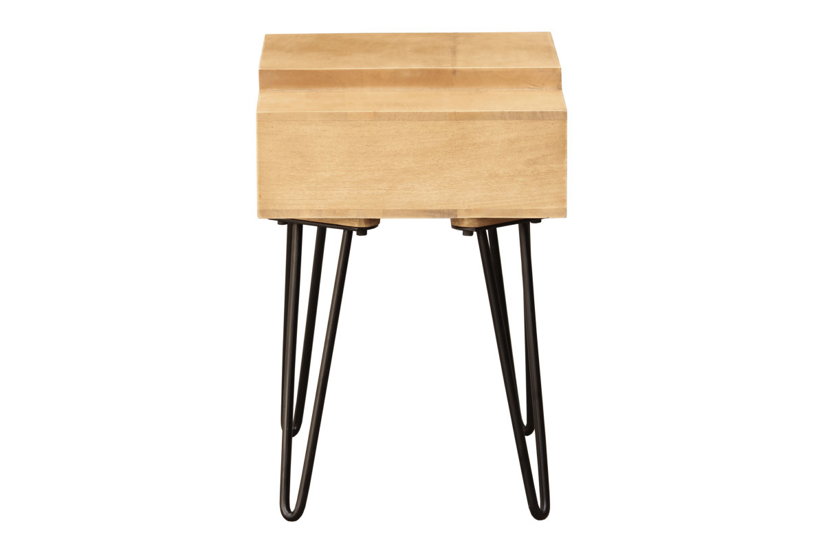 Table de chevet bois clair manguier massif et m�tal noir L45 cm VIBES