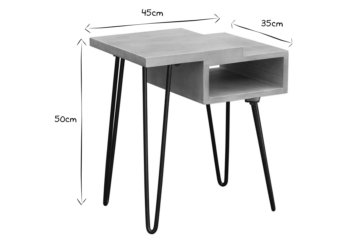 Table de chevet bois clair manguier massif et m�tal noir L45 cm VIBES