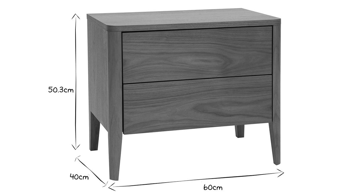 Table de chevet bois foncé noyer 2 tiroirs L60 cm BENJA - Miliboo