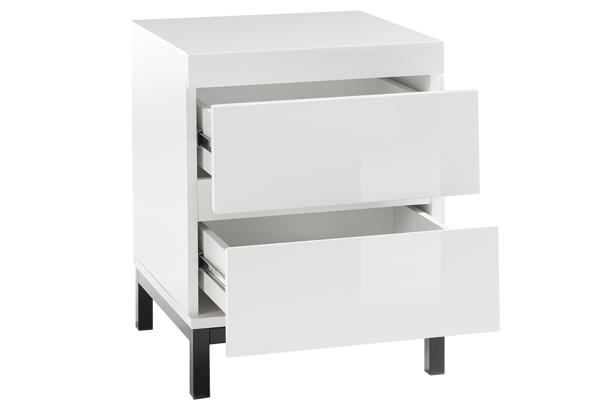 Table de chevet design 2 tiroirs blanc laqu� KOLL