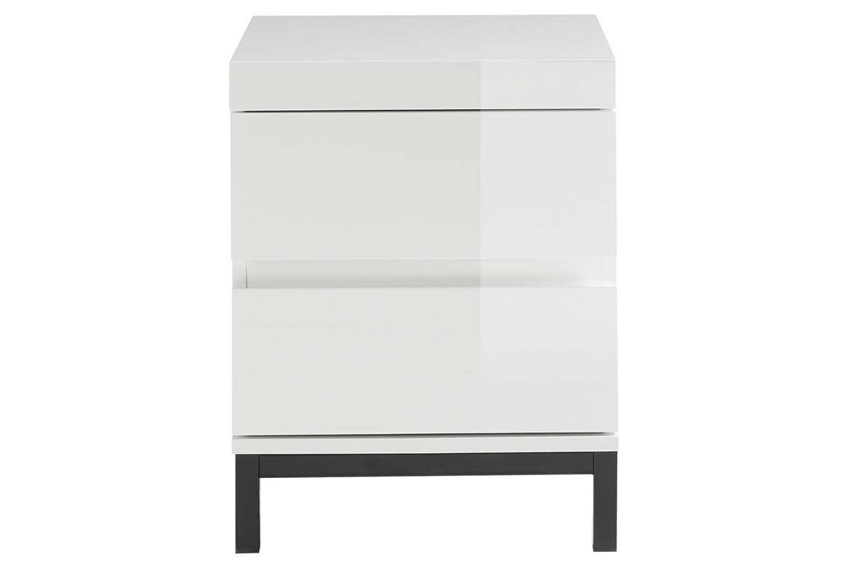 Table de chevet design 2 tiroirs blanc laqu� KOLL