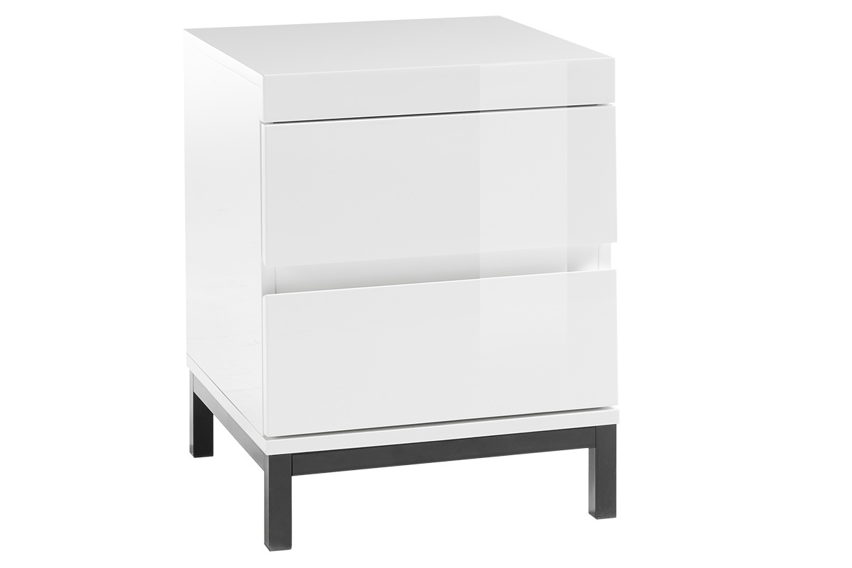 Table de chevet design 2 tiroirs blanc laqu� KOLL