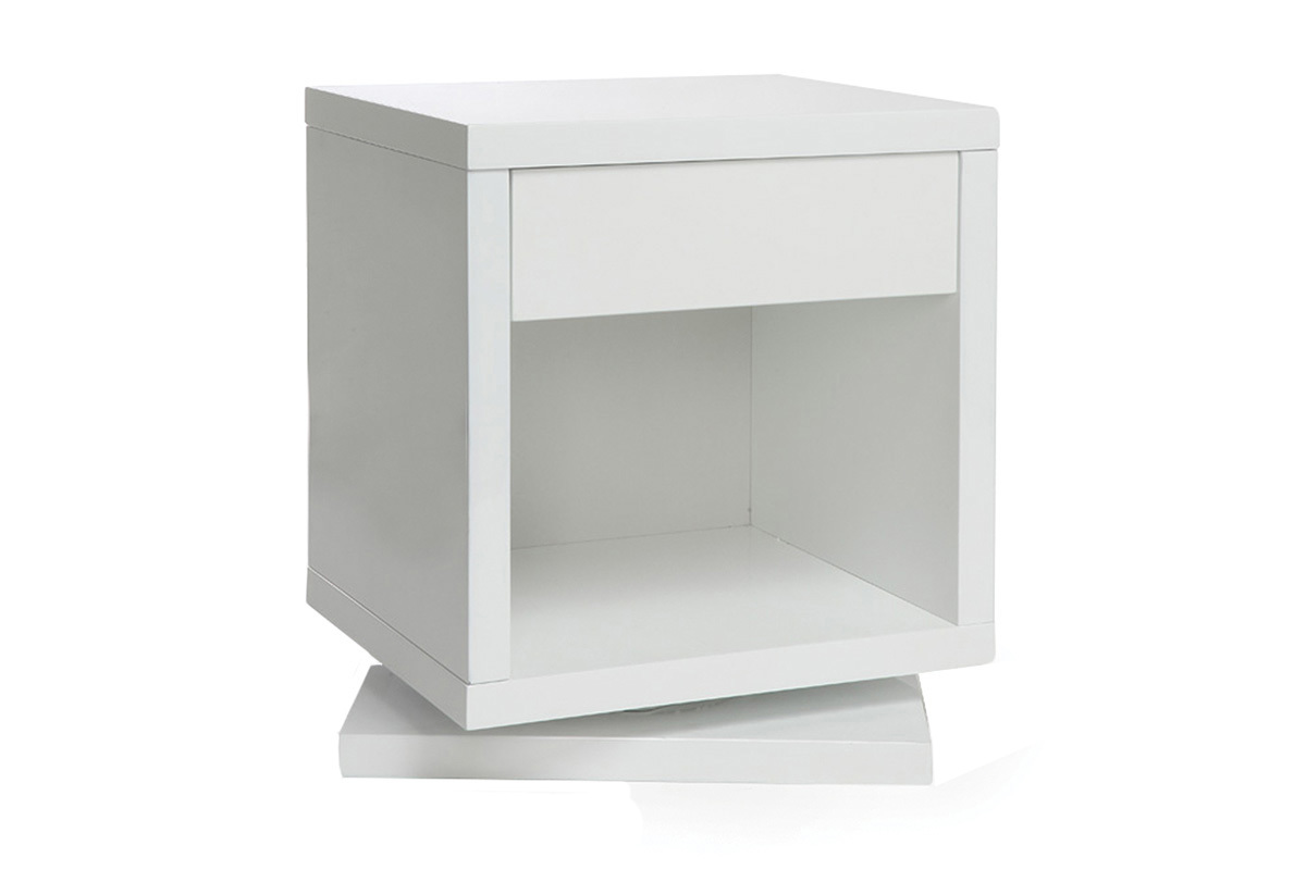 Table de chevet design pivotante blanc brillant MAX