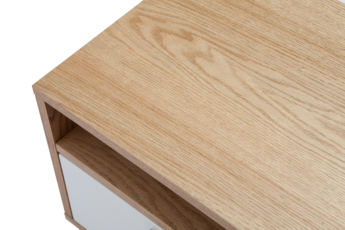 Table de chevet design scandinave blanc et ch�ne HELIA