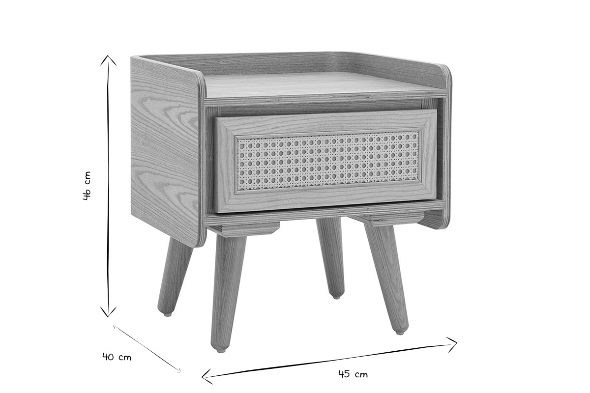 Table de chevet ELSY en noir et blanc, dimensions 46x40x45 cm, vue de c�t�