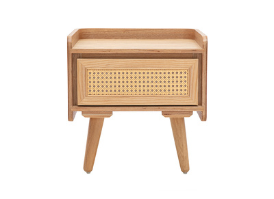 Table de chevet en bois clair fr&ecirc;ne et cannage rotin ELSY