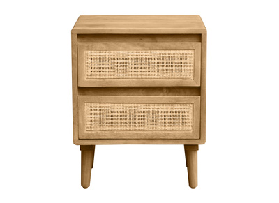 Table de chevet en bois manguier massif et cannage rotin avec rangements 2 tiroirs ACANGE