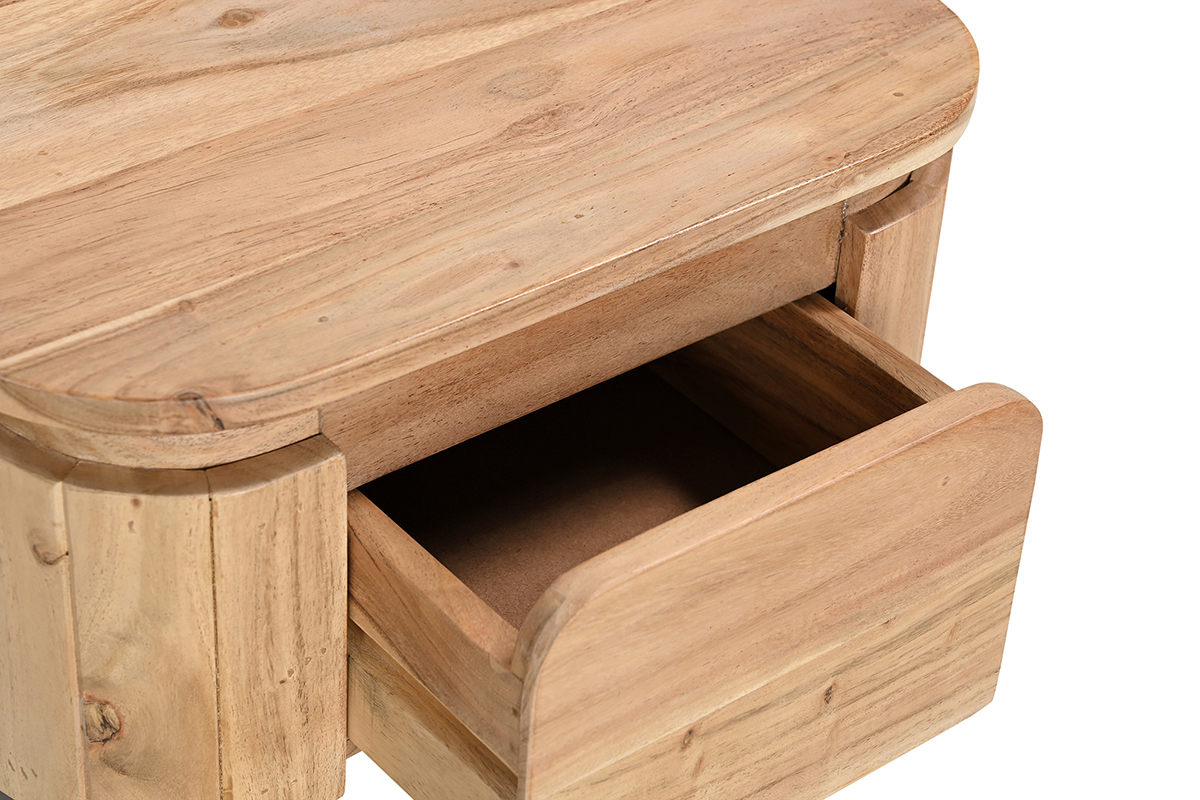 Table de chevet en bois massif et mtal noir avec tiroir NAPOLI