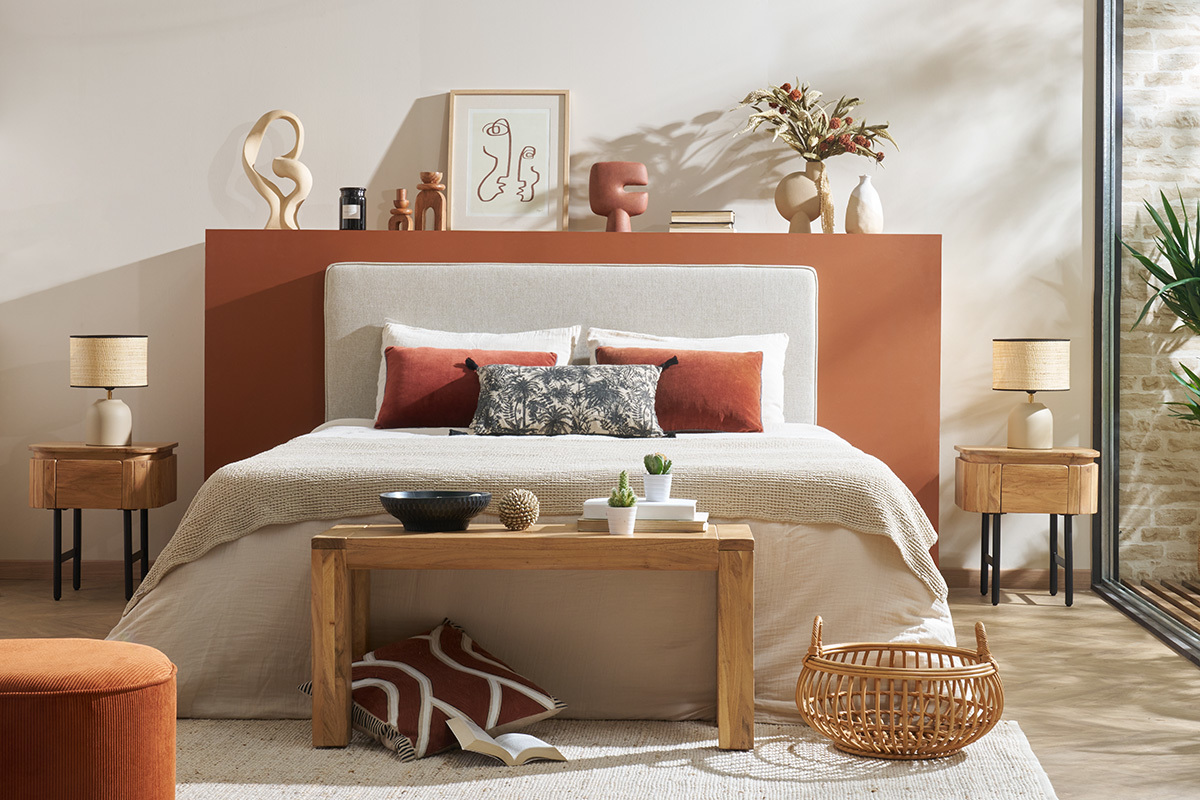 Table de chevet en bois massif et mtal noir avec tiroir NAPOLI