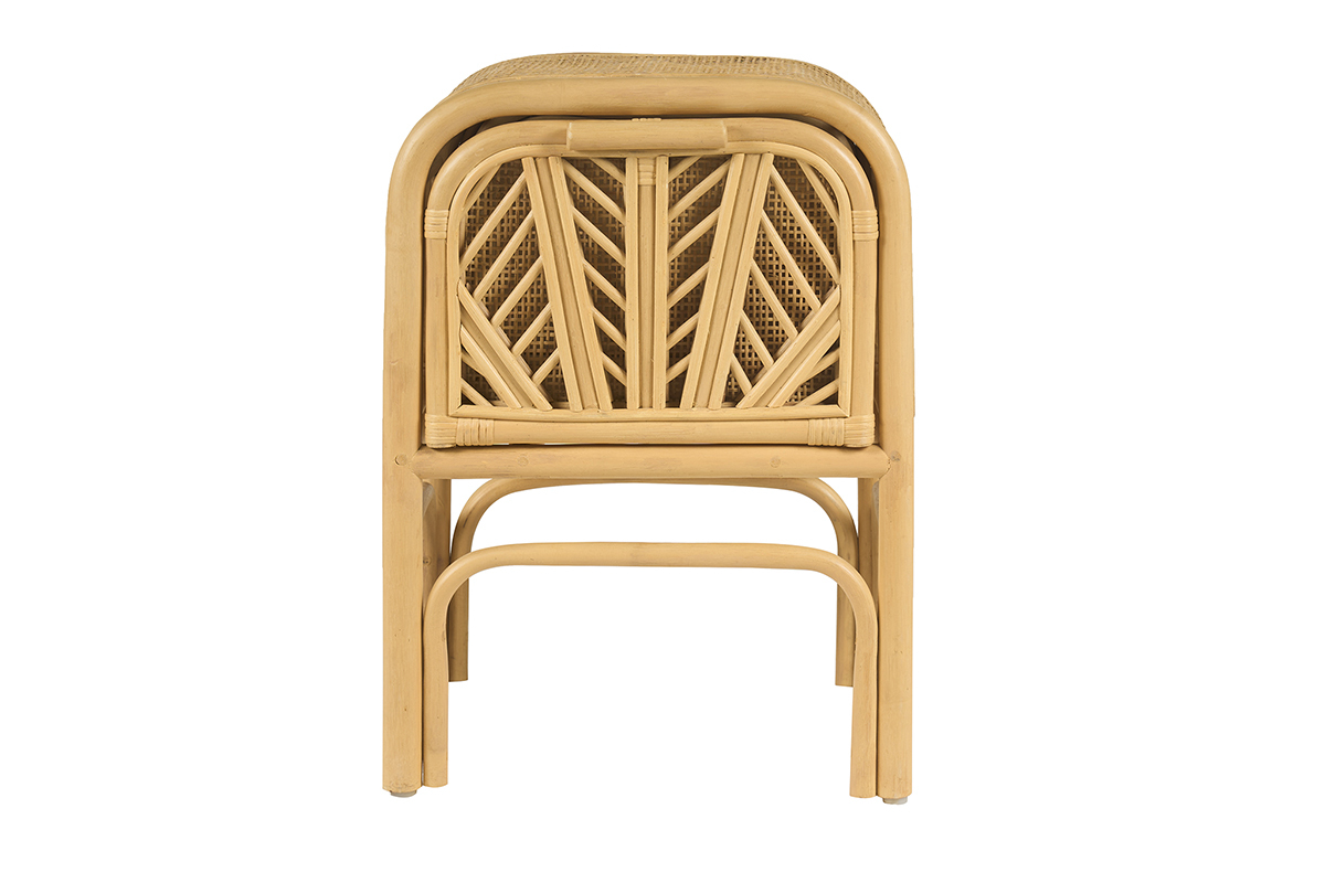 Table de chevet en rotin, vue de face, avec motif nervur� sur le tiroir.