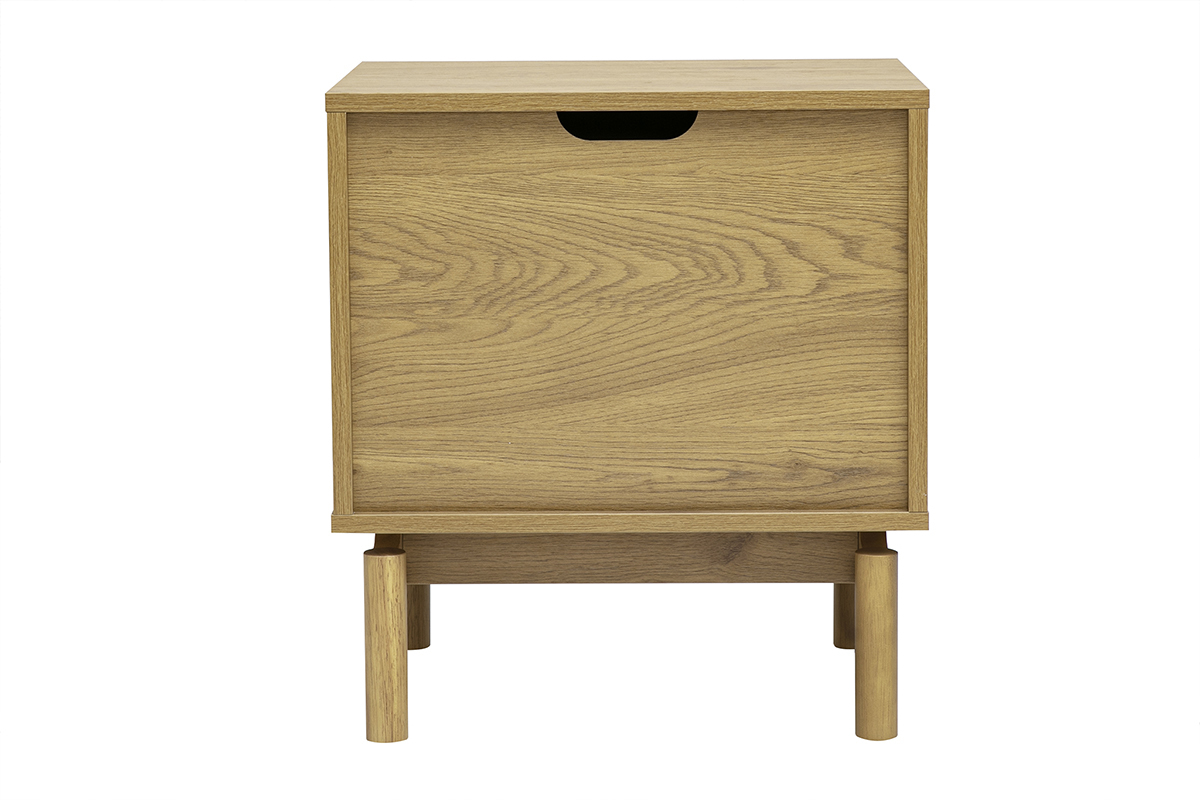 Table de chevet en bois ch�ne avec 2 tiroirs, vue de dos, pieds cylindriques.