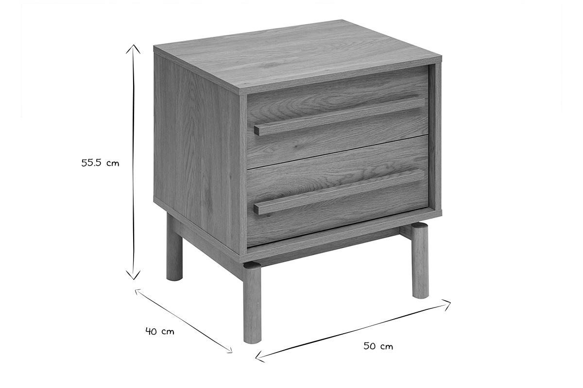 Dimensions de la table de chevet YSEULT L50 x P40 x H55.5 cm en noir et blanc