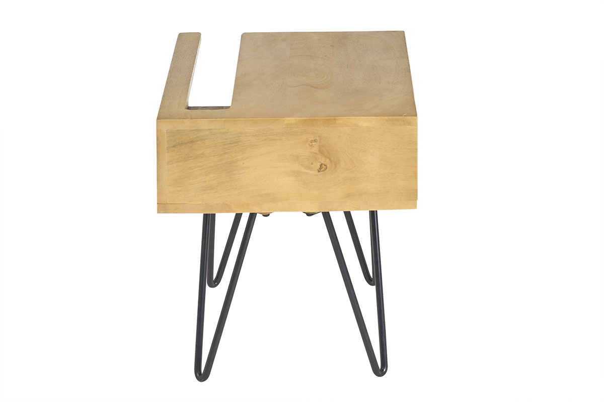 Table de chevet industrielle bois manguier massif et m�tal noir VIBES