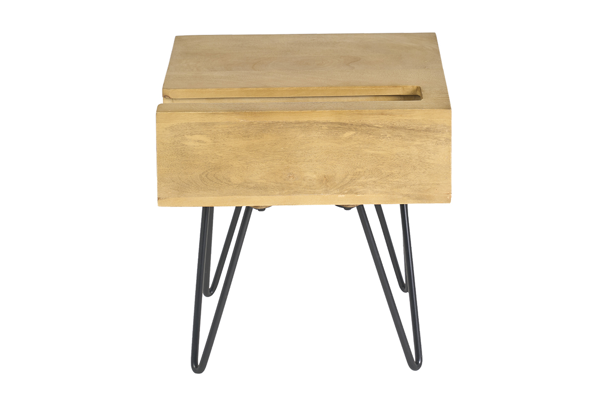 Table de chevet industrielle bois manguier massif et m�tal noir VIBES