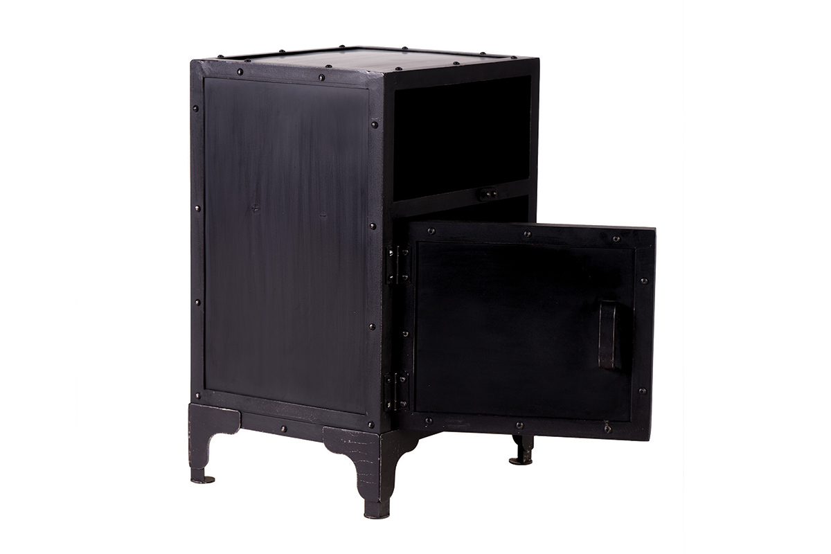 Table de chevet industrielle m�tal noir FACTORY