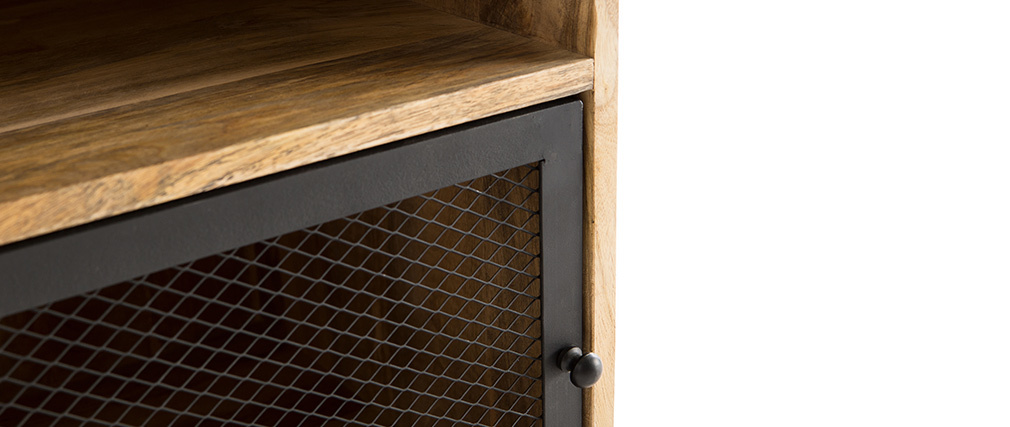 Table de chevet manguier massif et métal perforé RACK - Miliboo