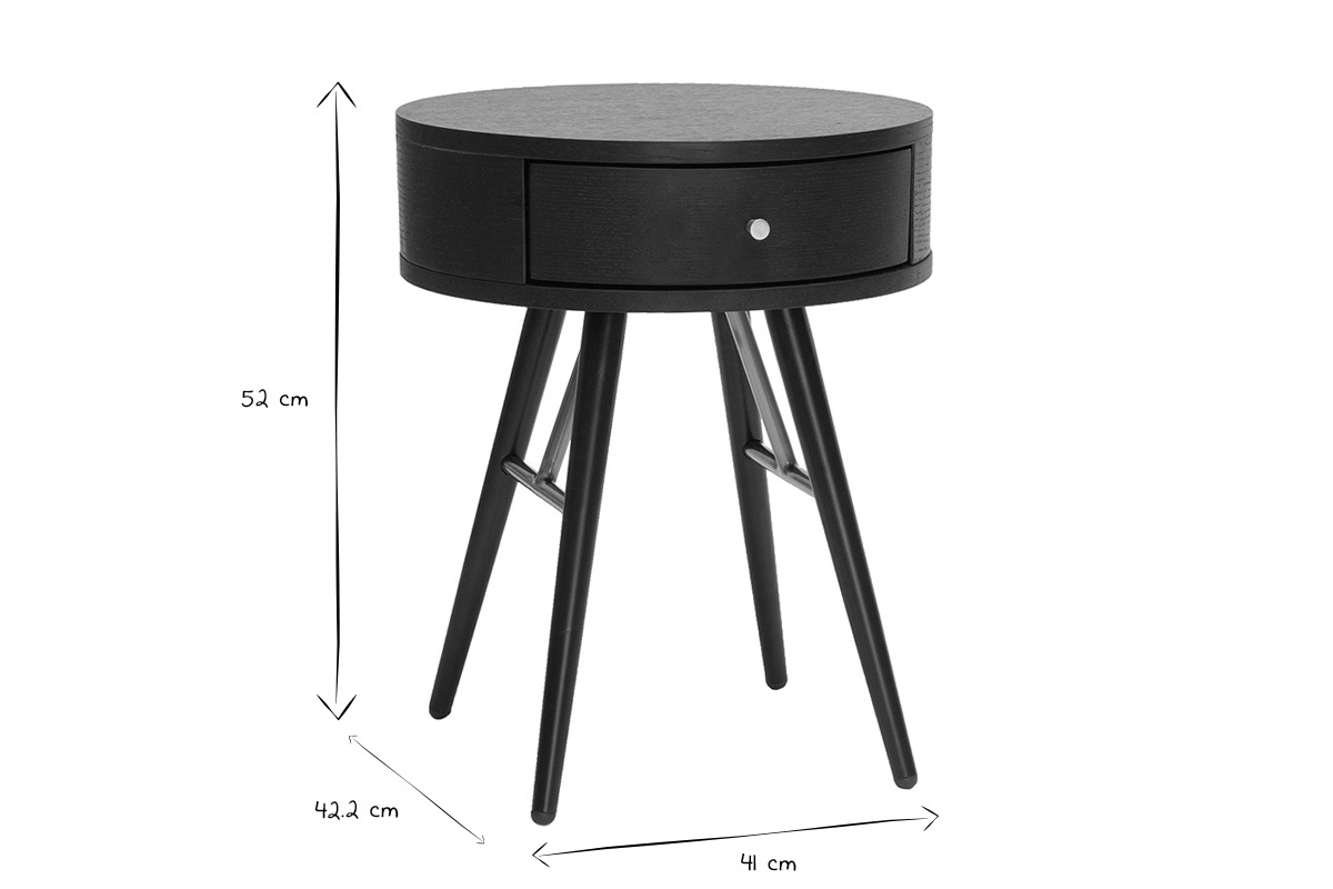 Table de chevet ronde avec tiroir bois et mtal noir KORAL