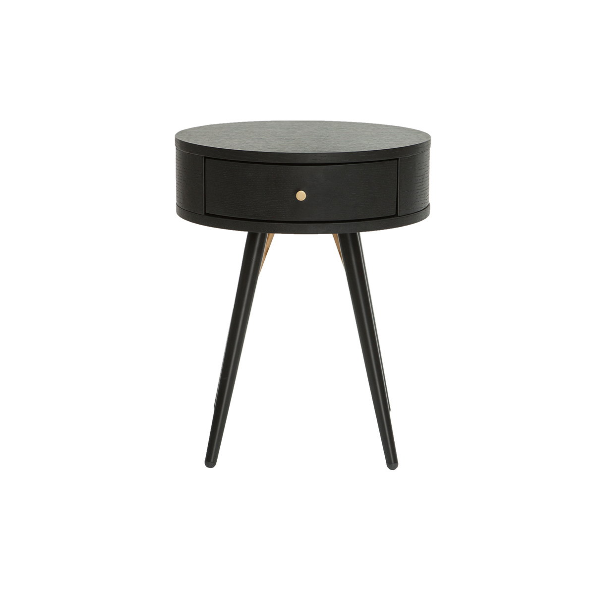 Table de chevet ronde avec tiroir bois et métal noir KORAL Table de chevet ronde avec tiroir bois et métal noir KORAL