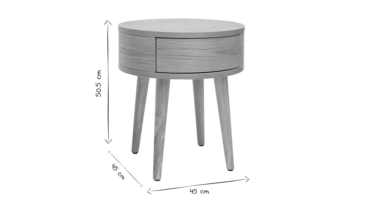Table de chevet ronde en bois clair avec tiroir D45 cm JUDITH