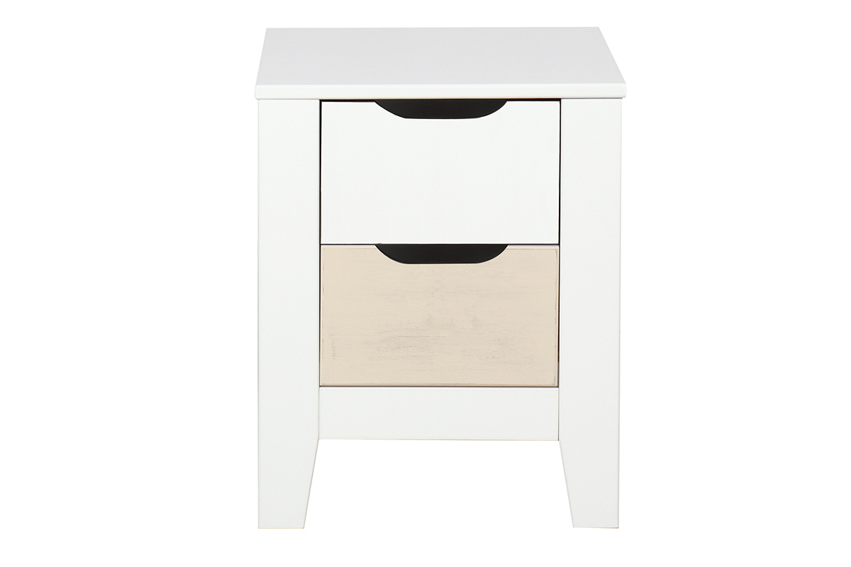 Table de chevet scandinave avec rangements 2 tiroirs bois et blanc L40 cm MOLENE