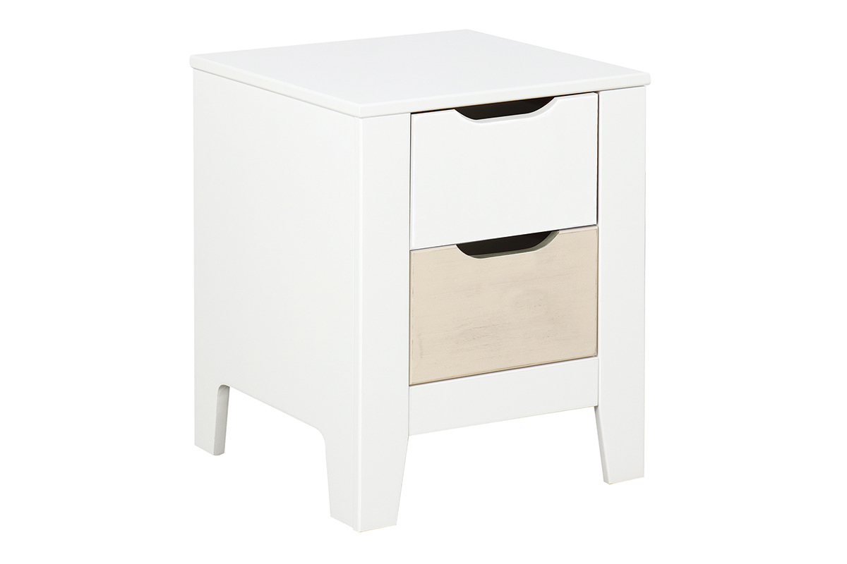 Table de chevet scandinave avec rangements 2 tiroirs bois et blanc L40 cm MOLENE