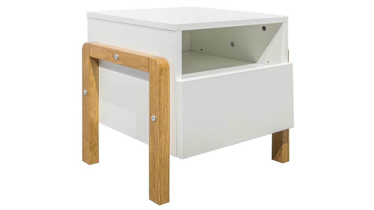 Table de chevet scandinave avec rangements blanc mat et bois clair L46 cm CELESTINE