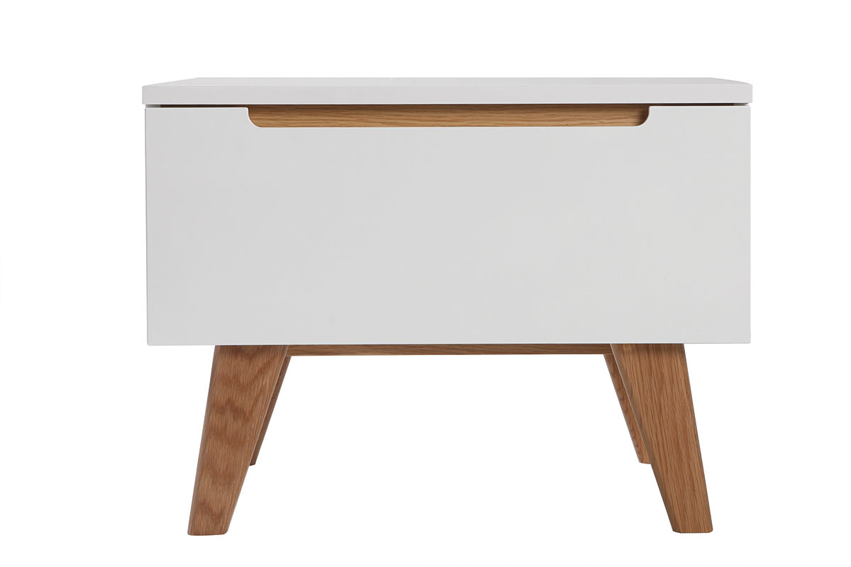 Table de chevet scandinave blanc brillant et fr�ne MELKA