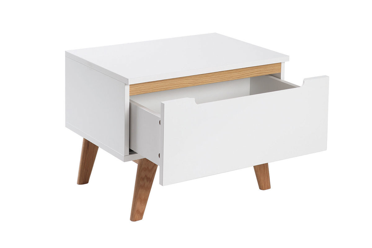 Table de chevet scandinave blanc brillant et fr�ne MELKA