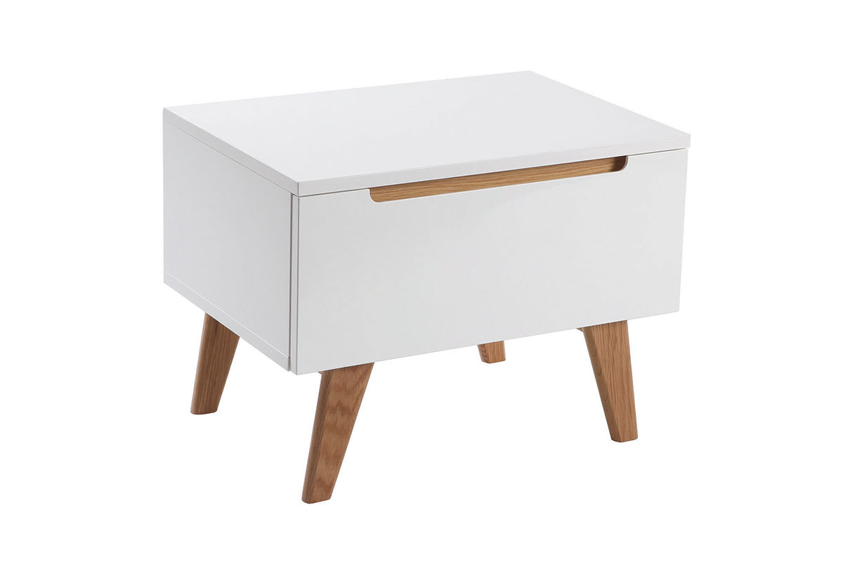 Table de chevet scandinave blanc brillant et fr�ne MELKA