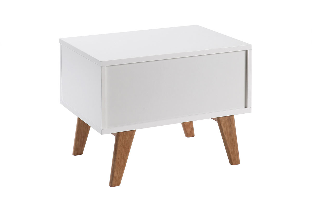 Table de chevet scandinave blanc brillant et fr�ne MELKA