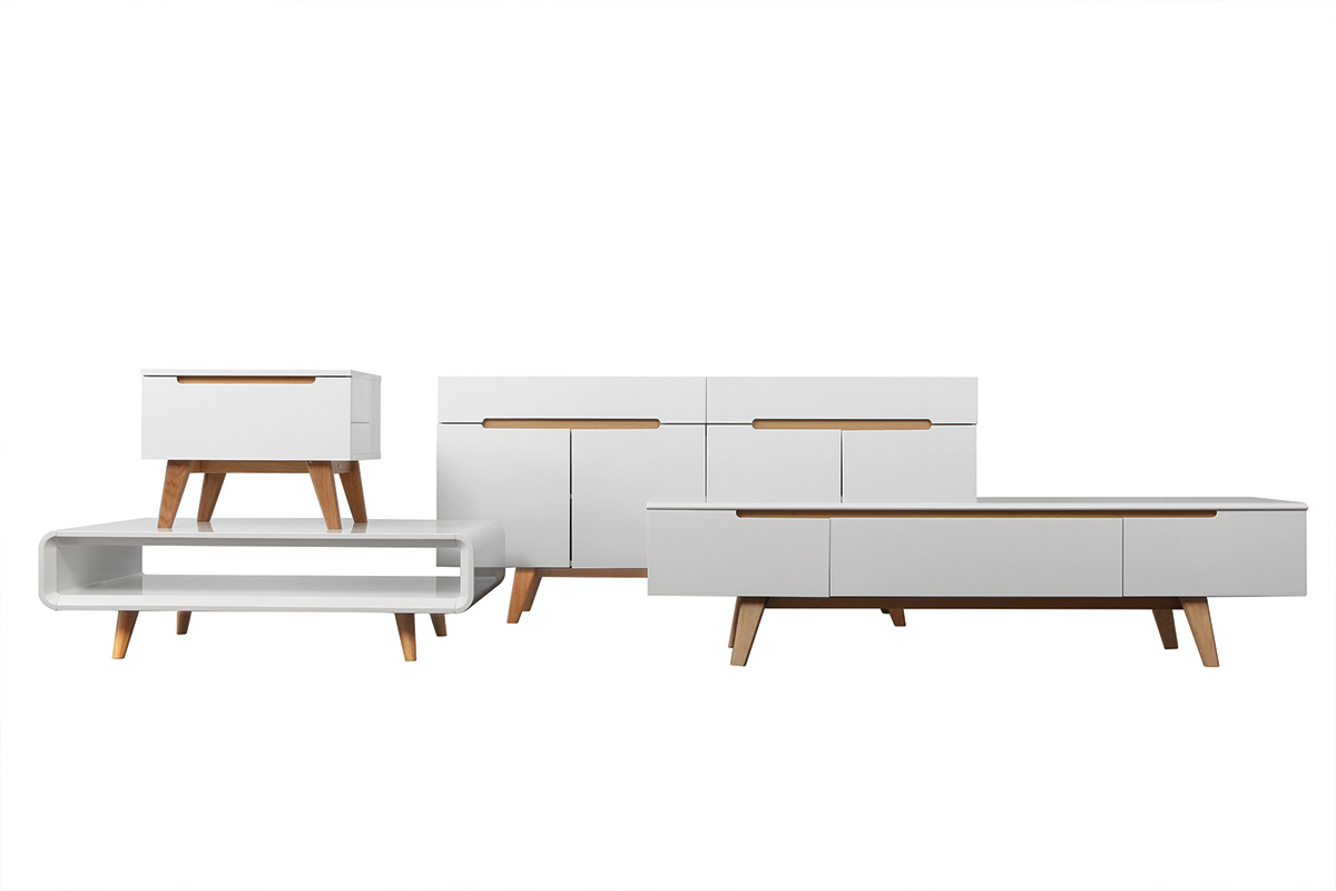 Table de chevet scandinave blanc brillant et fr�ne MELKA