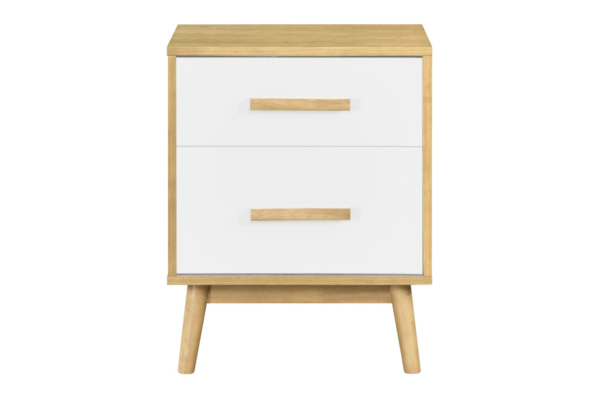 Table de chevet scandinave bois clair et blanc 2 tiroirs TALIA