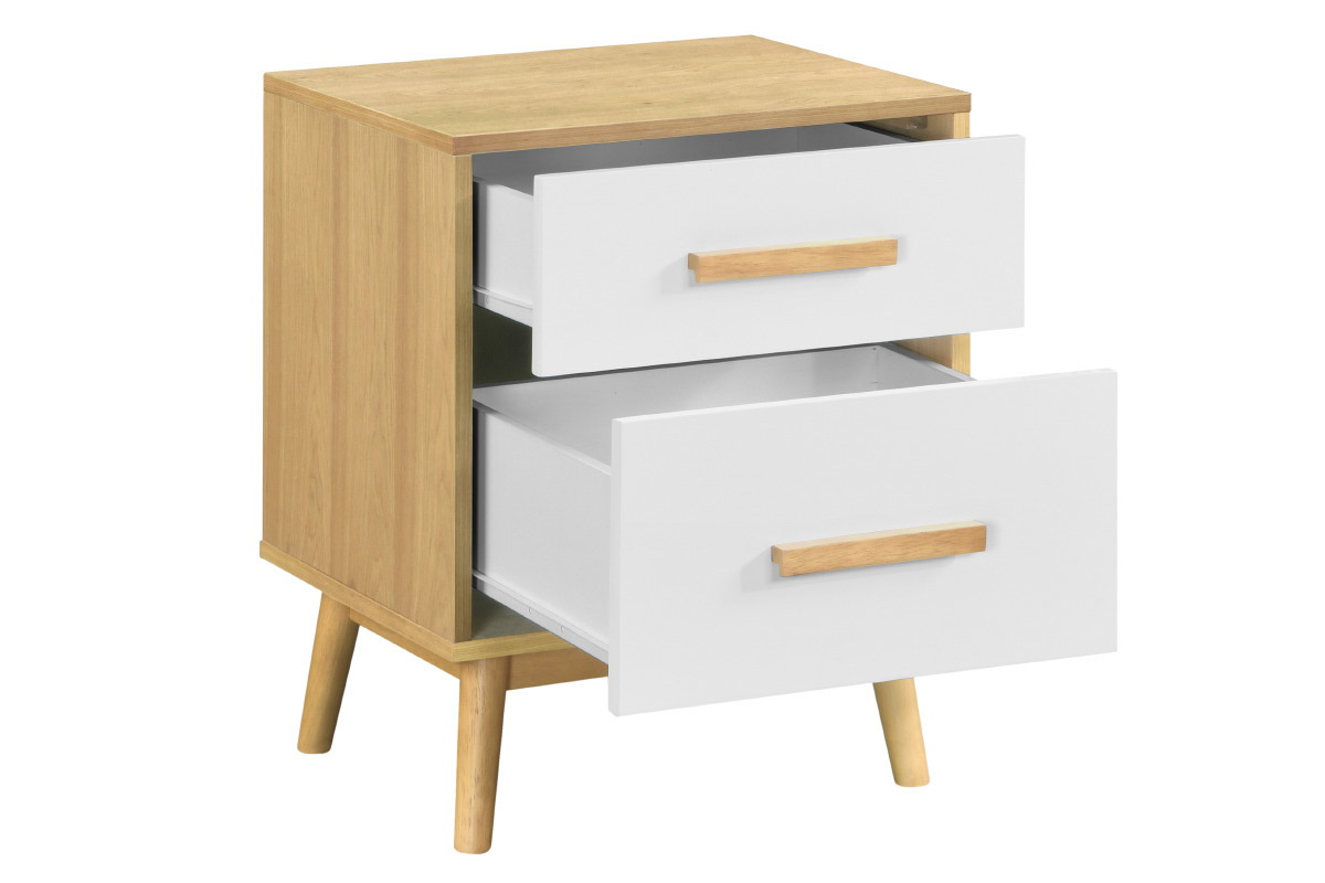 Table de chevet scandinave bois clair et blanc 2 tiroirs TALIA