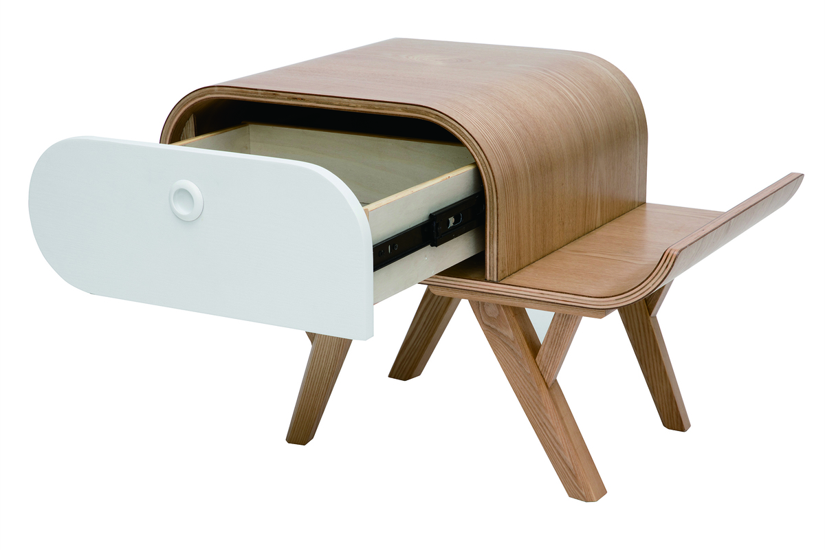 Table de chevet scandinave fr�ne et blanc (droite) KYOTO