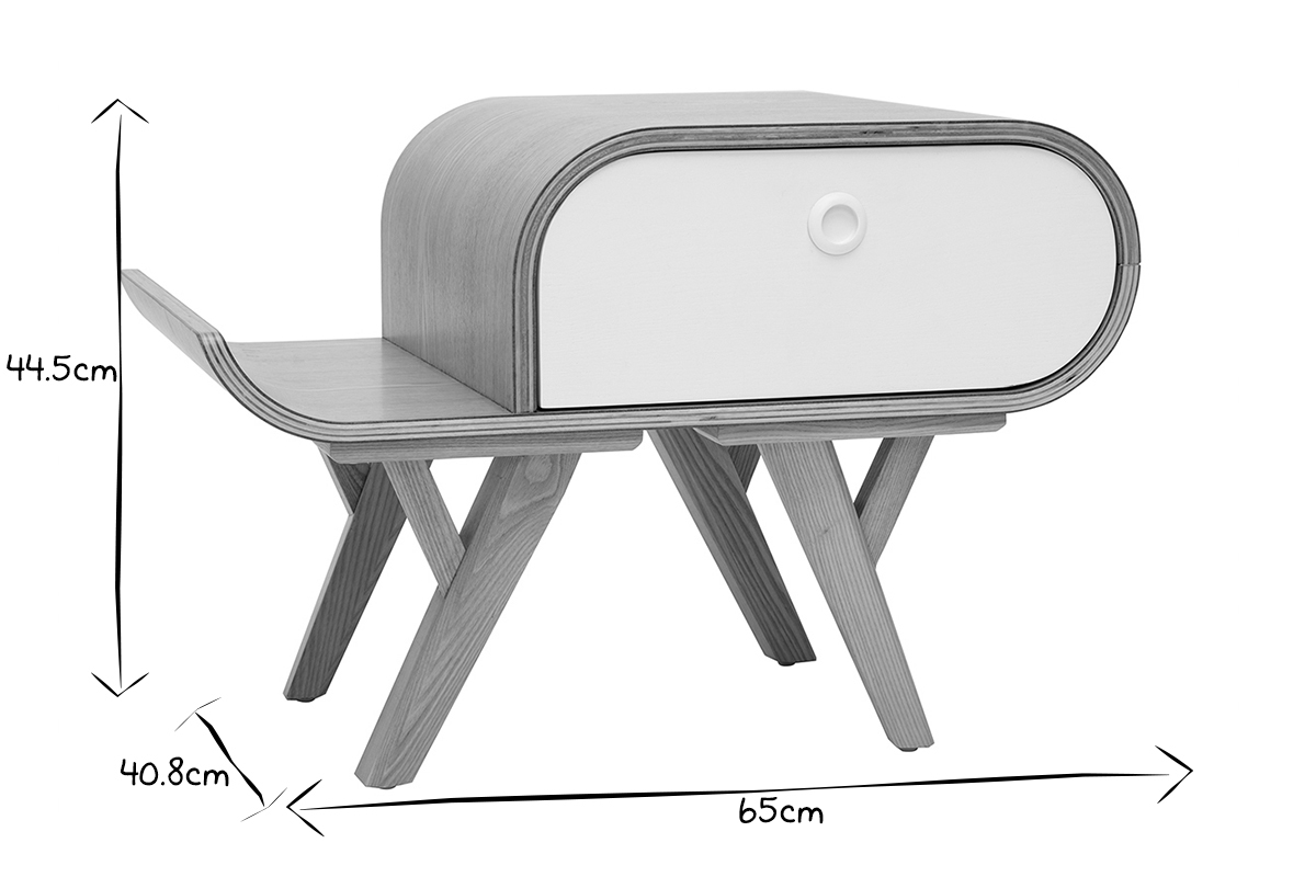Table de chevet scandinave fr�ne et blanc (gauche) KYOTO