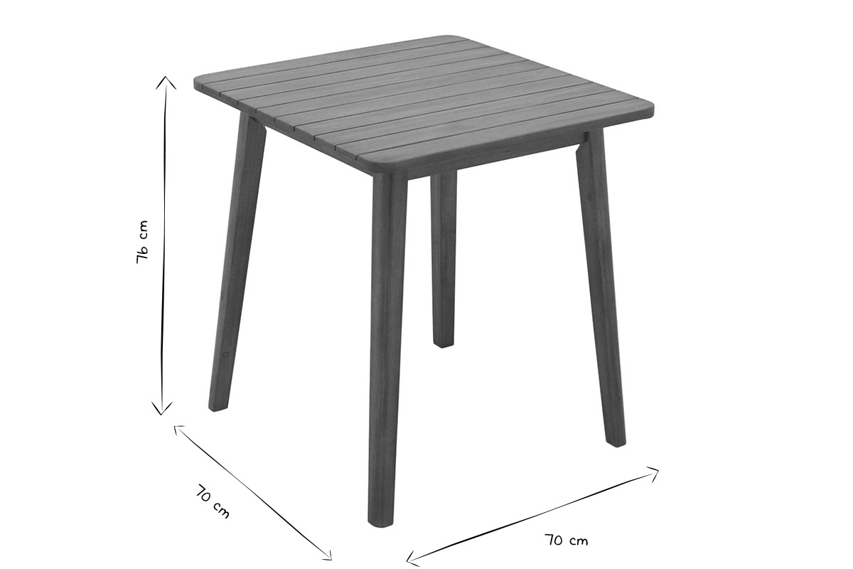 Table de jardin carr�e en bois massif noir et blanc, dimensions 70x70x76 cm.